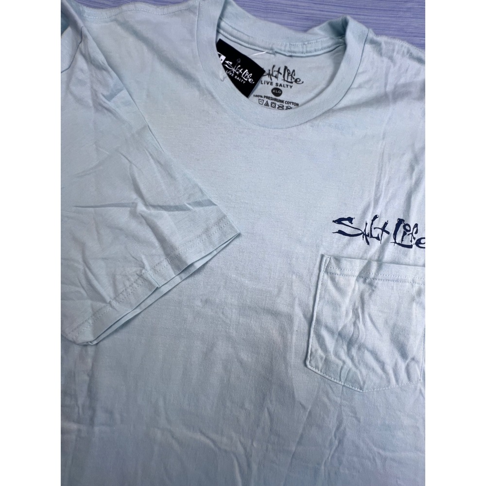 Salt Life Mens XL Light Blue One Cast At A Time Fishing Graphic Pocket T-Shirt